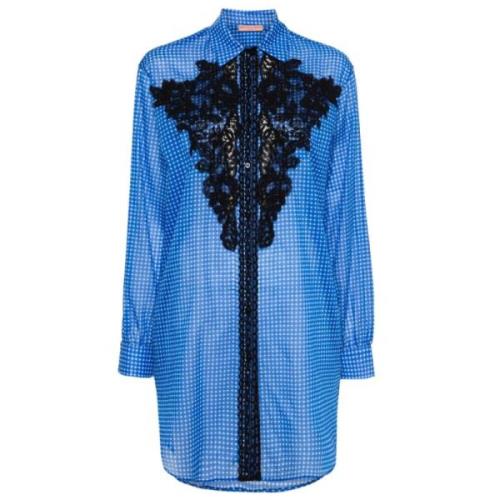 Gingham Kant Shirt Ermanno Scervino , Blue , Dames