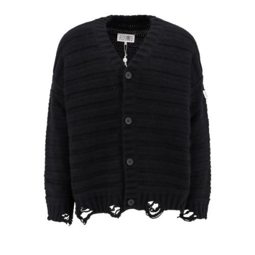 Vernietigd Effect V-Hals Cardigan MM6 Maison Margiela , Black , Heren