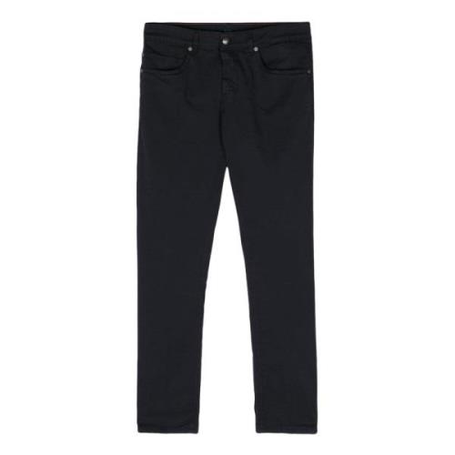 Blauwe Twill Broek met Logo Patch Fay , Blue , Heren