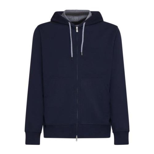 Blauwe hoodie met rits en zakken Brunello Cucinelli , Blue , Heren