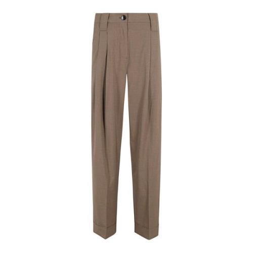 Melange Plooi Losse Broek Ganni , Brown , Dames