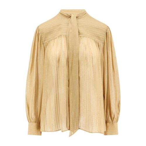 Zijden overhemd met lurex-details Chloé , Beige , Dames