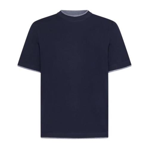 Blauw Katoenen T-shirt met Ronde Hals Brunello Cucinelli , Blue , Here...