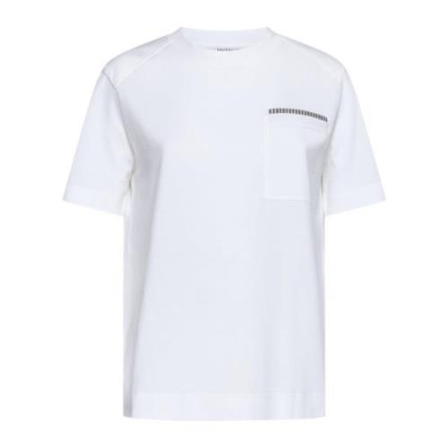 Wit Katoenen T-shirt met Monile Versiering Brunello Cucinelli , White ...