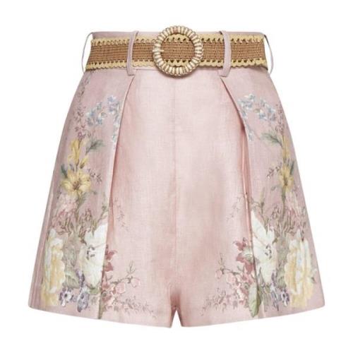 Bloemenprint Linnen Shorts Zimmermann , Pink , Dames