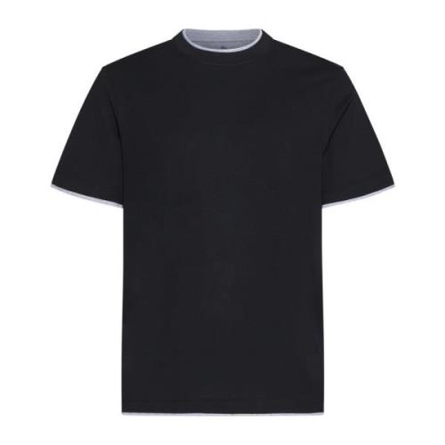 Zwart Katoen Crew Neck T-shirt Brunello Cucinelli , Black , Heren