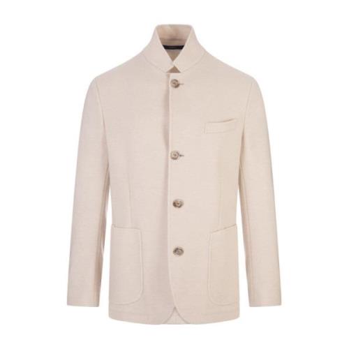 Elegant Ivory Cashmere Short Coat Fedeli , White , Heren