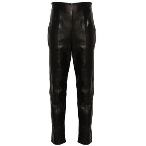 Zwarte Leren Tapered Broek Khaite , Black , Dames