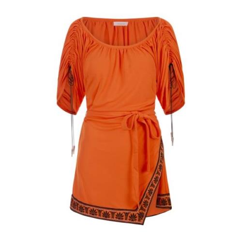 Oranje Korte Jurk met Open Schouders Paco Rabanne , Orange , Dames