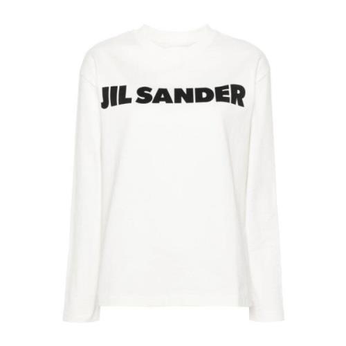 Wit Gebreid Logo Print Ronde Hals Jil Sander , White , Dames