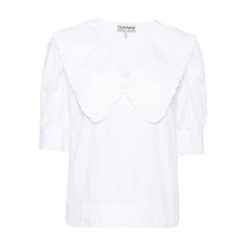 Witte Katoenen Poplin Gerimpelde Blouse Ganni , White , Dames