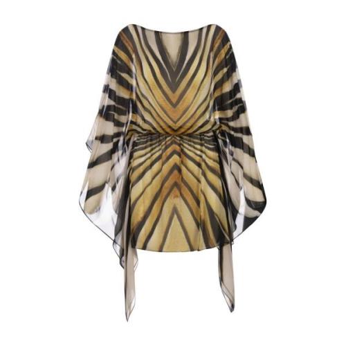 Gouden Zijden Kaftan Jurk Roberto Cavalli , Multicolor , Dames