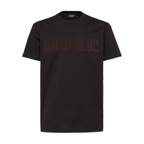 Kristalversierde Crew Neck T-shirt Dsquared2 , Black , Heren
