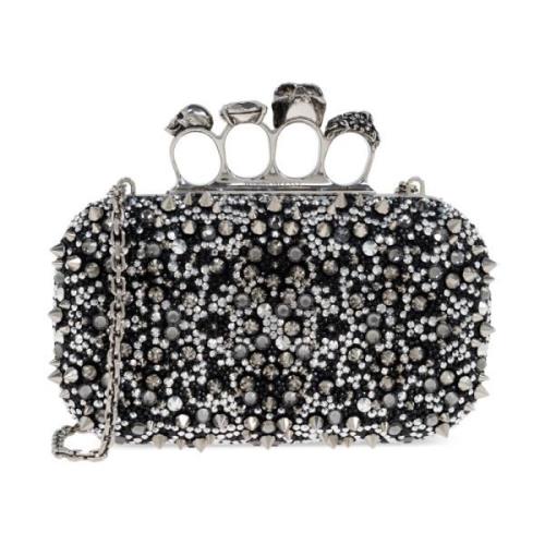 Skull Four Ring Clutch Alexander McQueen , Black , Dames