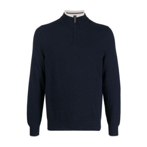 Luxe Cashmere Half-Zip Gebreide Trui Fedeli , Blue , Heren