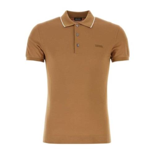 Stretch Piquet Polo Shirt Z Zegna , Brown , Heren