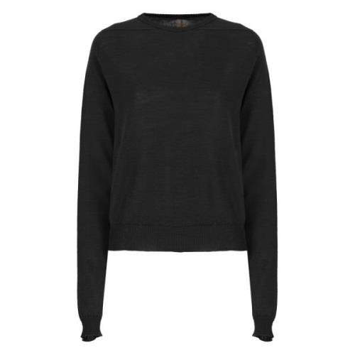 Zwarte Virgin Wool Trui Ronde Hals Rick Owens , Black , Dames