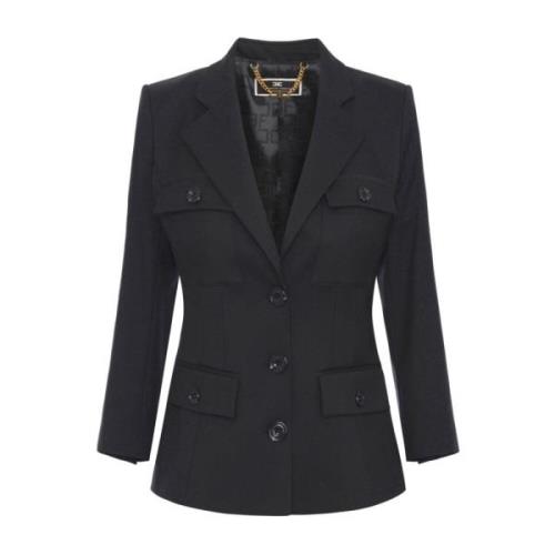 Zwarte Blazer met Puntige Revers Elisabetta Franchi , Black , Dames