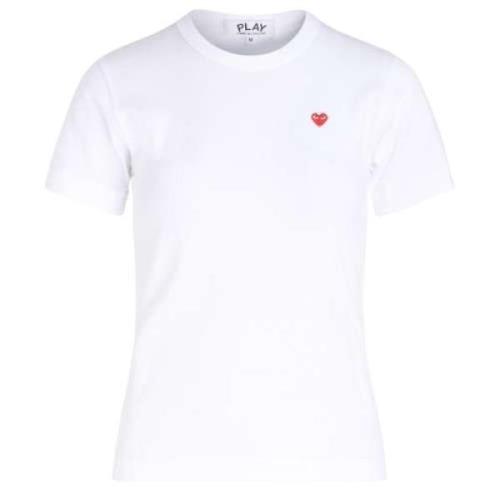 Witte Katoenen T-shirt met Rode Hart Comme des Garçons Play , White , ...