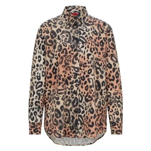 Leopard Print Boyfriend Shirt Hugo Boss , Multicolor , Dames