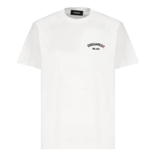 Wit T-shirt met geborduurd logo Dsquared2 , White , Heren