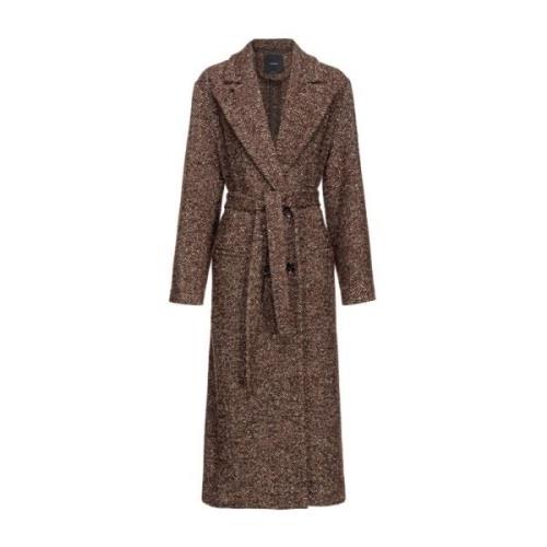 Herringbone Double-Breasted Coat Camel Pinko , Brown , Dames