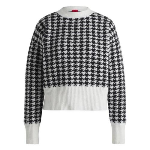 Oversized Bouclé Pullover met Houndstooth Patroon Hugo Boss , Black , ...