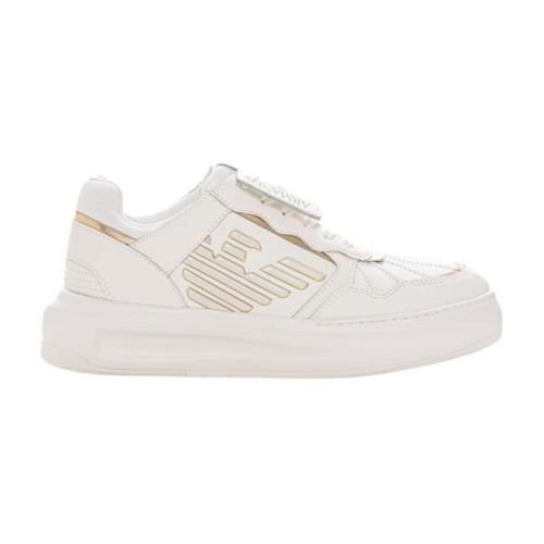 Leren Sneaker met Zijlogo Emporio Armani , White , Dames