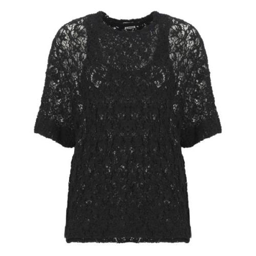 Zwart Kant Top Ronde Hals Korte Mouw Jil Sander , Black , Dames