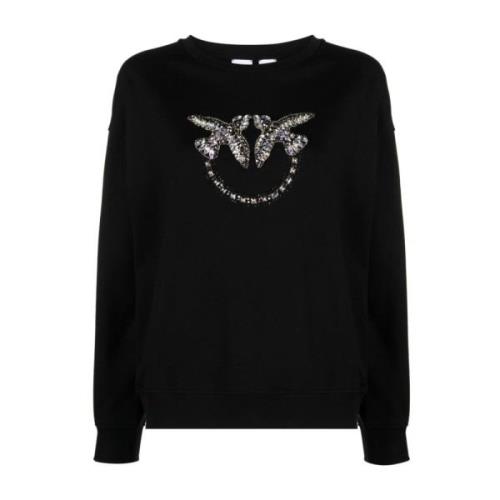 Kristalversierde Love Birds Sweater Pinko , Black , Dames