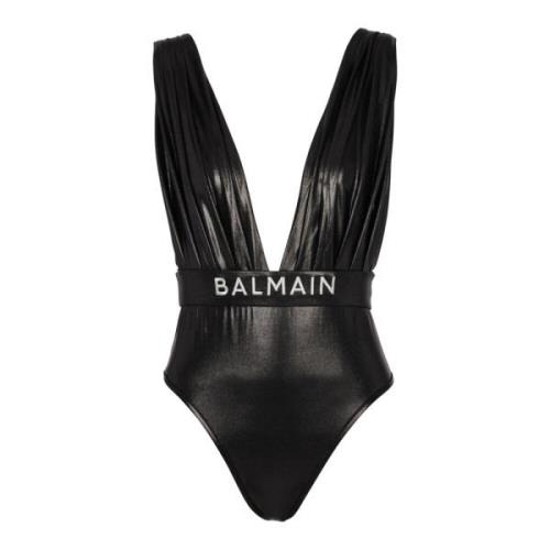 Gedrapeerd badpak met riem Balmain , Black , Dames