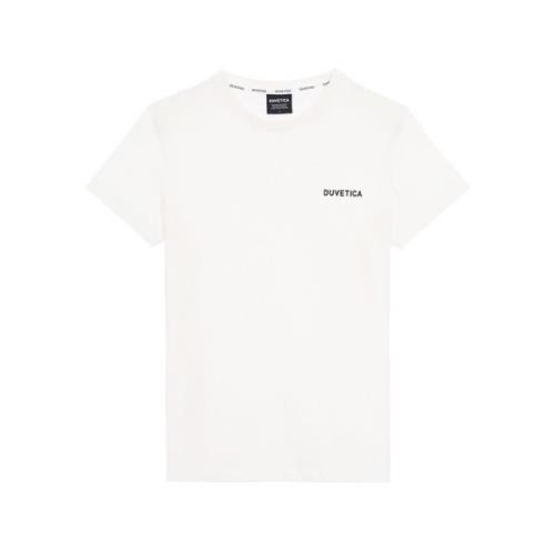 Korte Mouw T-shirt met Klein Logo Duvetica , White , Dames