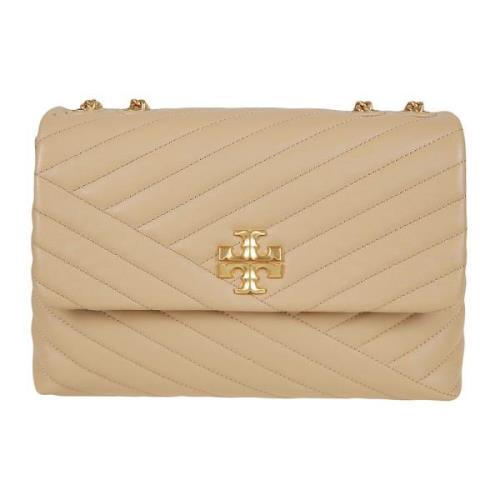 Bruine Chevron Gewatteerde Schoudertas Tory Burch , Beige , Dames