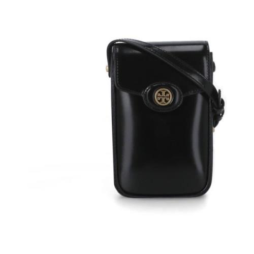 Zwart Leren Telefoonhoesje met Logo Tory Burch , Black , Dames