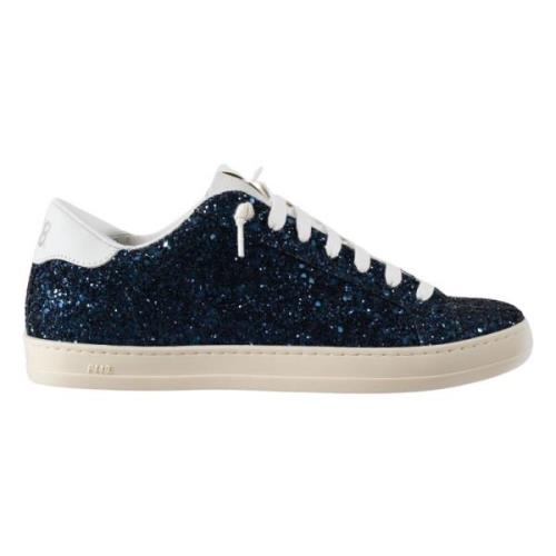 Glitter Blauwe Sneakers met Witte Veters P448 , Blue , Dames