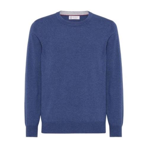 Blauwe Cashmere Crew Neck Sweater Brunello Cucinelli , Blue , Heren