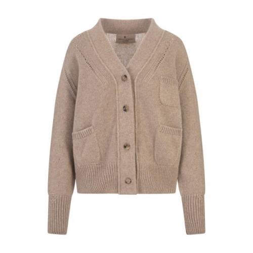 Zandkleurige Cashmere V-Hals Vest Ermanno Scervino , Brown , Dames