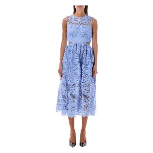 Lichtblauwe Kant Uitgesneden Midi Jurk Self Portrait , Blue , Dames