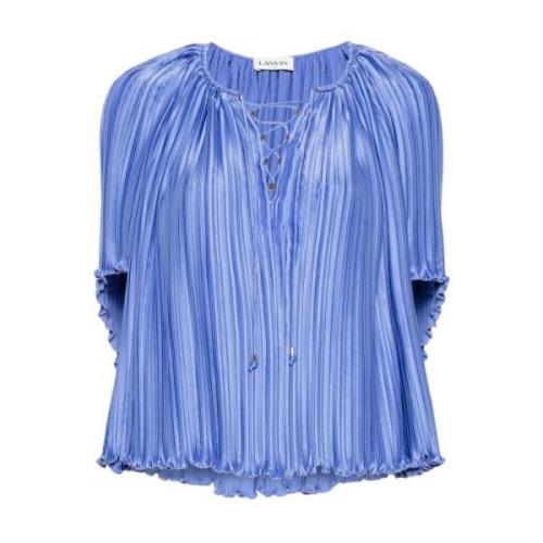 Charmeuse Plissé Effect Ronde Hals Blouse Lanvin , Blue , Dames