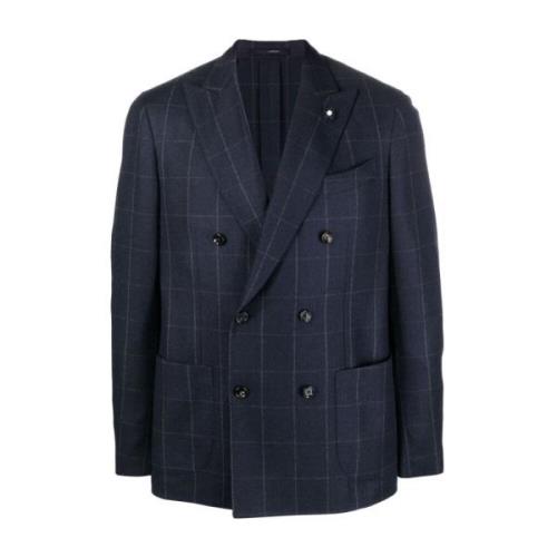 Geruite Wol/Kasjmier Blazer Lardini , Blue , Heren