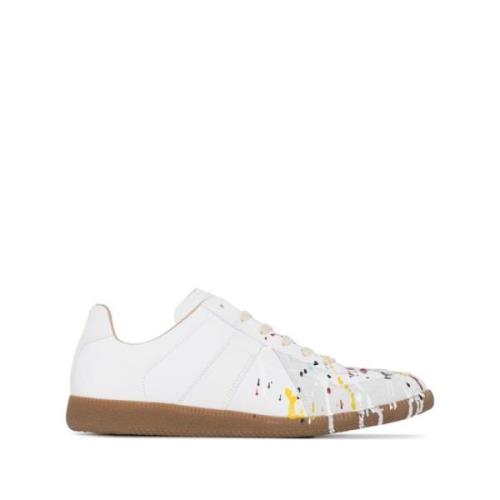 Lage Schilder Sneakers Wit Leer Suède Maison Margiela , White , Heren