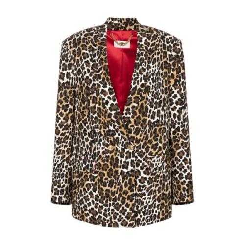 Dierenprint double-breasted jas met brede revers Elisabetta Franchi , ...