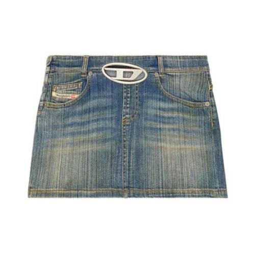 Blauwe Denim Rok Ovaal Gesp Diesel , Blue , Dames