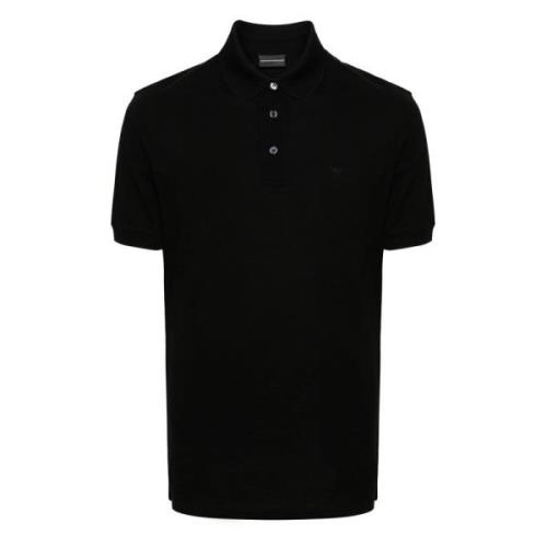 Katoenen Polo Shirt met Geborduurd Logo Emporio Armani , Black , Heren