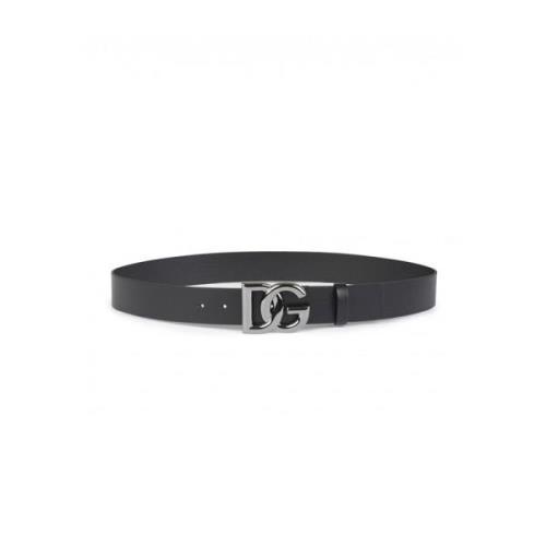 Interlock Leren Riem met Logo Gesp Dolce & Gabbana , Black , Heren