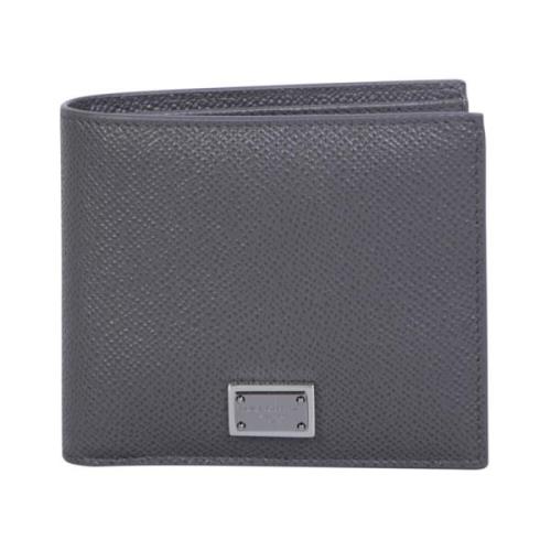 Grijze Bi-Fold Portemonnee met Logo Plaque Dolce & Gabbana , Gray , He...