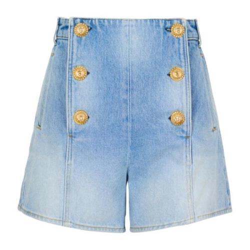 Denim shorts met knopen Balmain , Blue , Dames