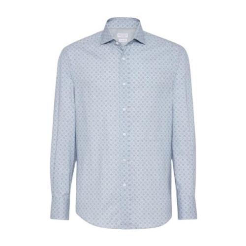 Geometrisch Print Overhemd Brunello Cucinelli , Blue , Heren