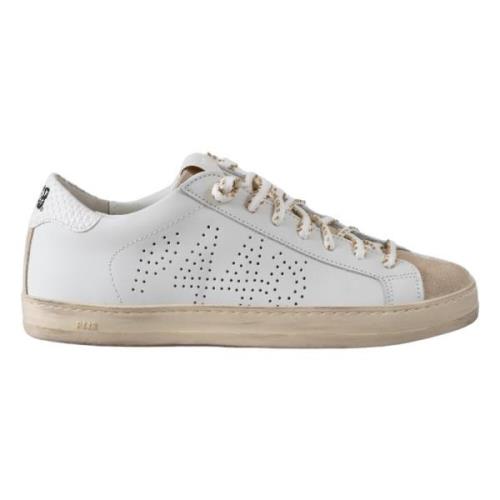 Witte Leren Sneakers met Gouden Details P448 , White , Dames