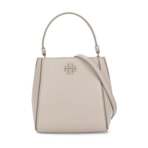 Beige Leren Handtas met Logo Tory Burch , Beige , Dames